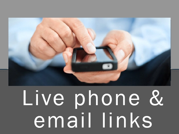 Image says "Live phone and email links"