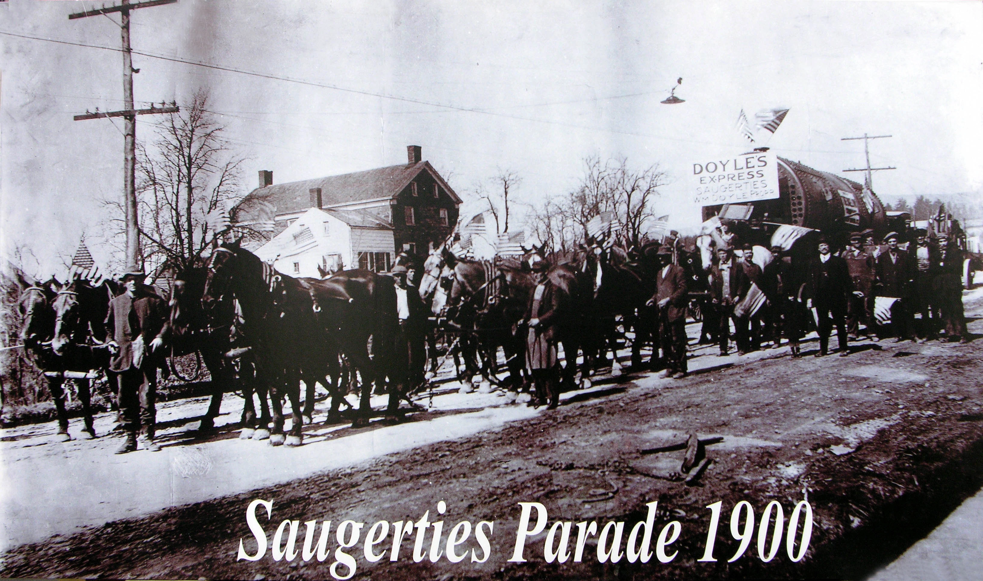 Historical photo of a Saugerties parade in the year 1900 
